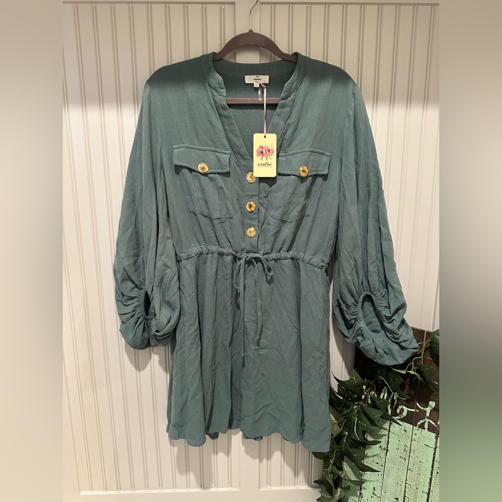 Entro Long Sleeve Mini Dress - Blue/Green - Medium - *NWT*